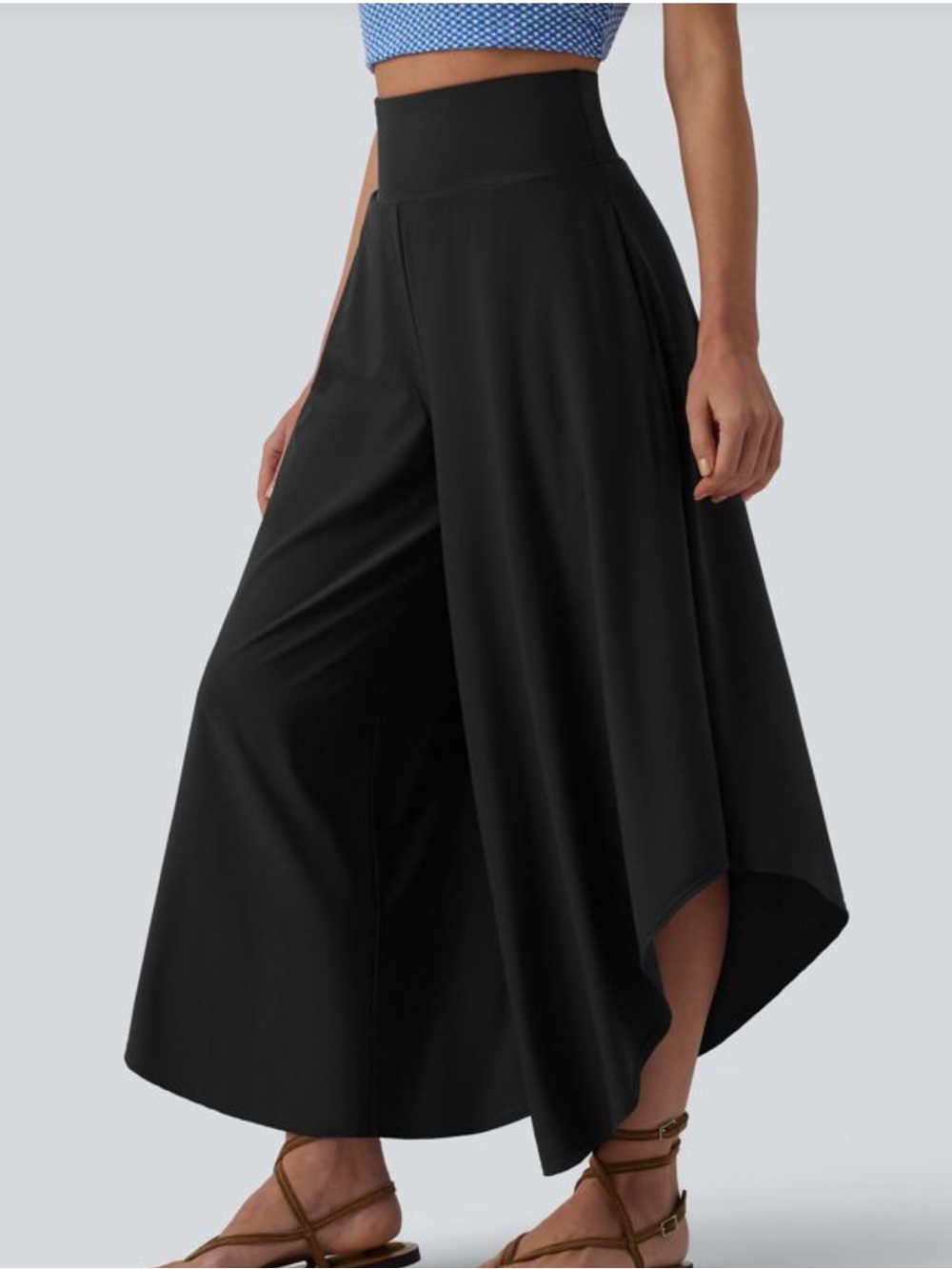 High Waisted Tummy Control Ruffle Hem Baggy Pants with Pockets